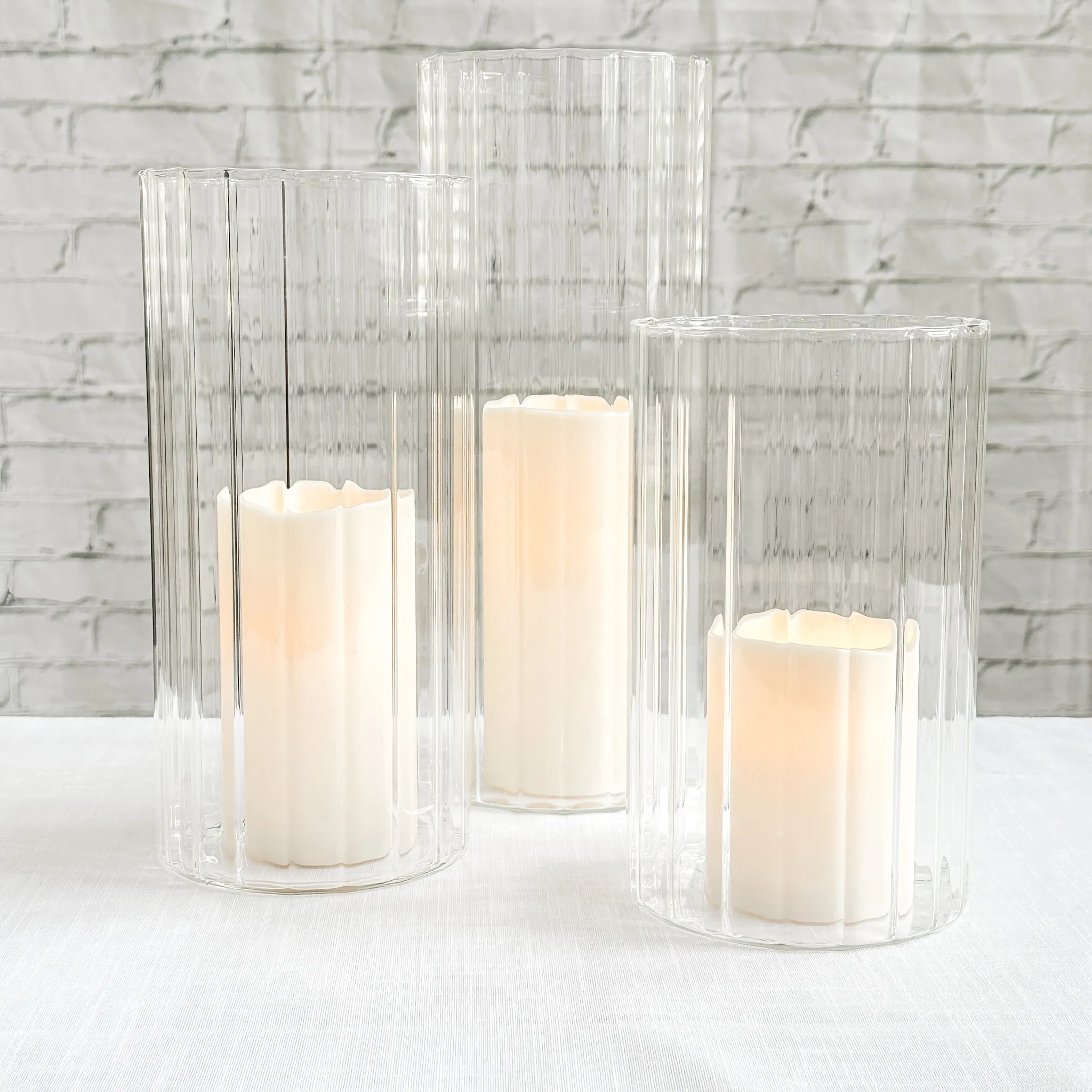 Ribbed Cylinder & LED Candle Trio 