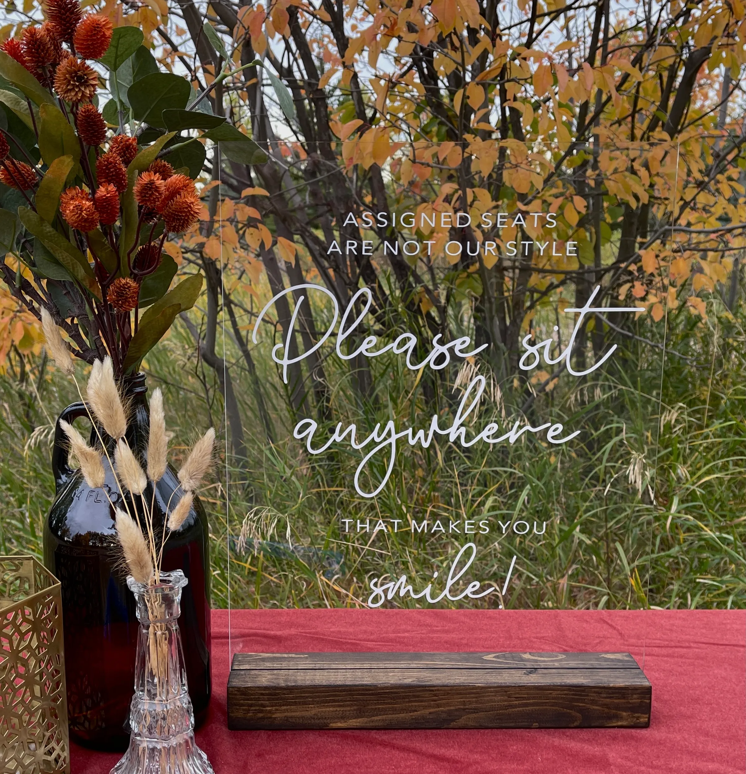Please Sit Anywhere Sign (Acrylic) - Wood Base