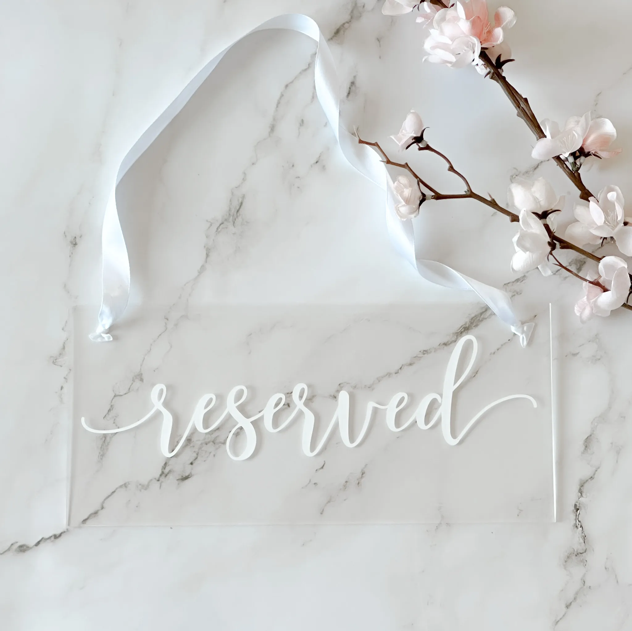 Reserved Hanging Acrylic Sign (Aspen) - Clear/White