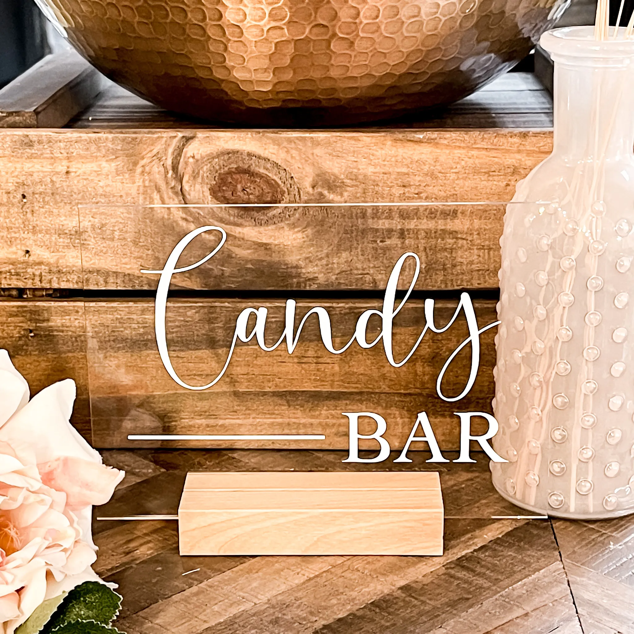 Candy Bar Acrylic Sign - Wood Base