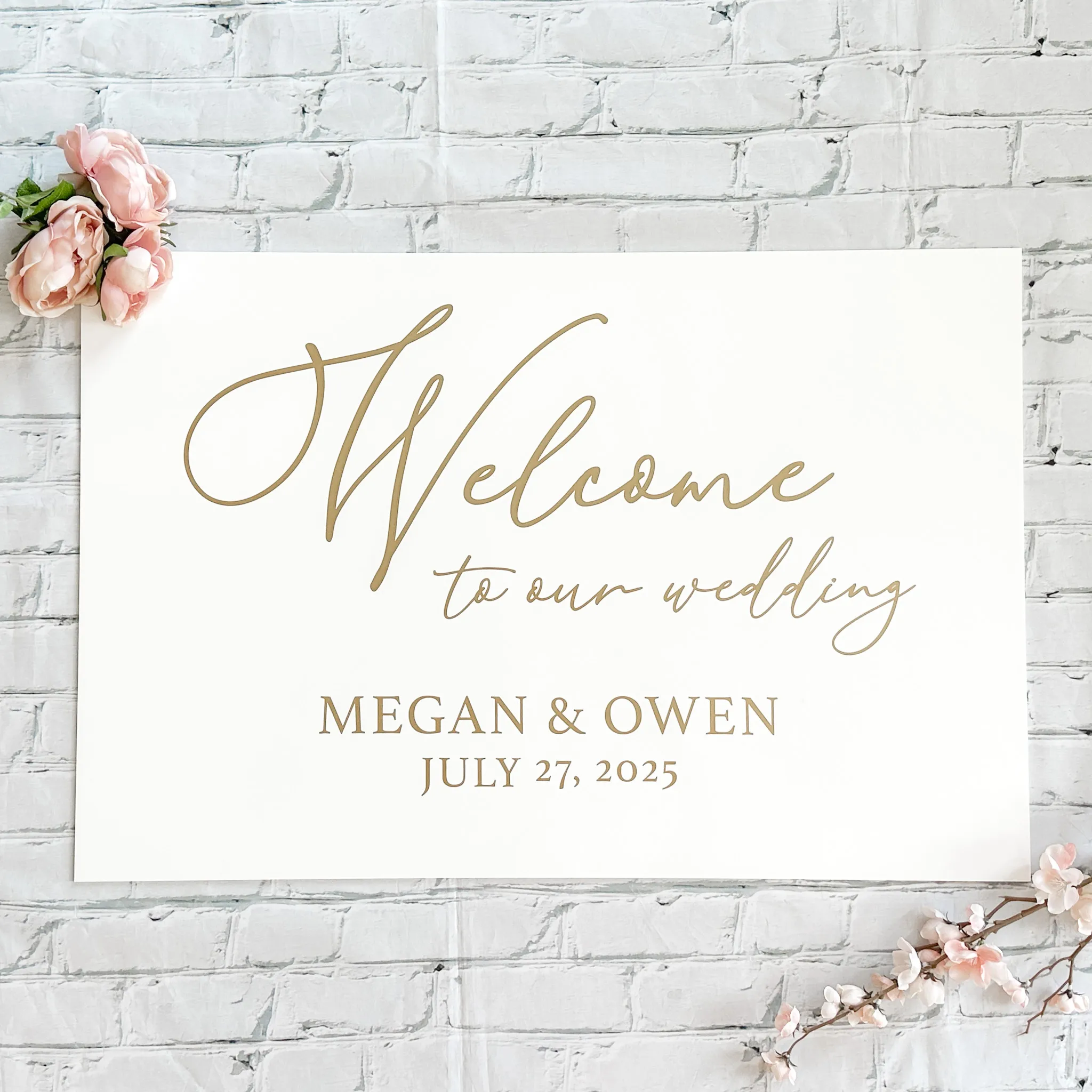 Custom Welcome Acrylic Sign (Victoria) - White/Gold