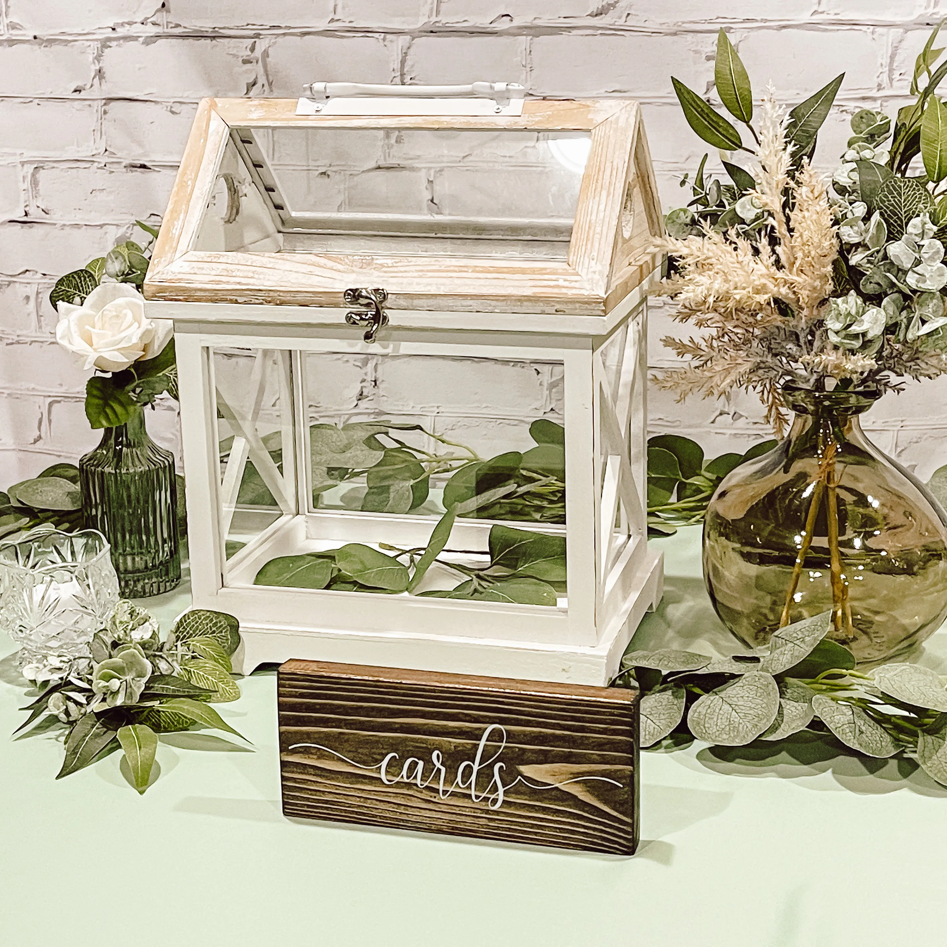 Card Box - White Wood & Glass