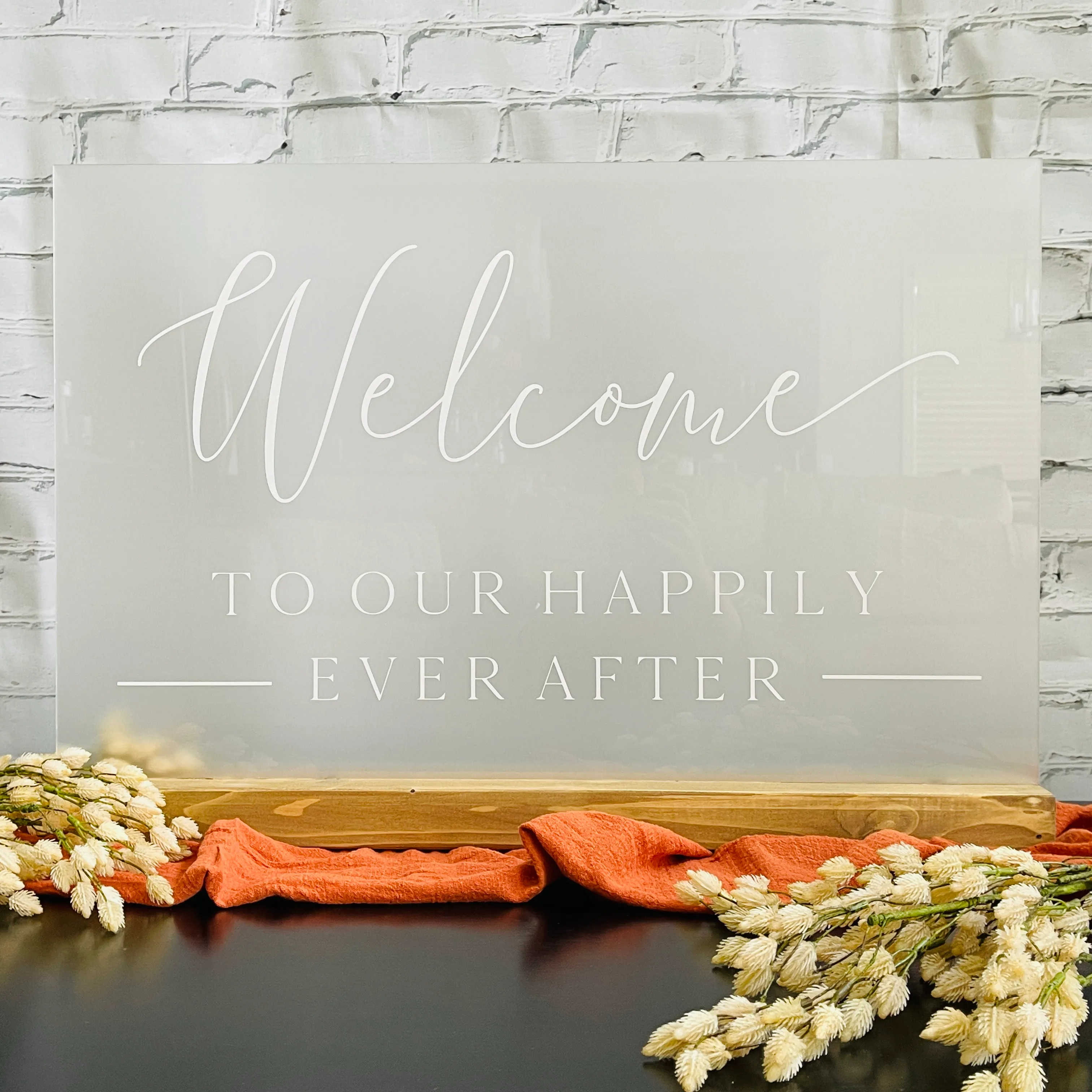 Happily Ever After Frosted Acrylic Sign with Base
