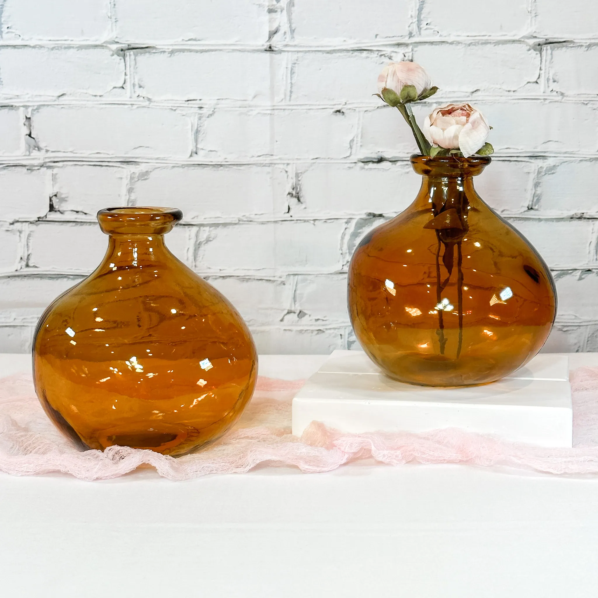 Amber Glass Balloon Vase - 7"