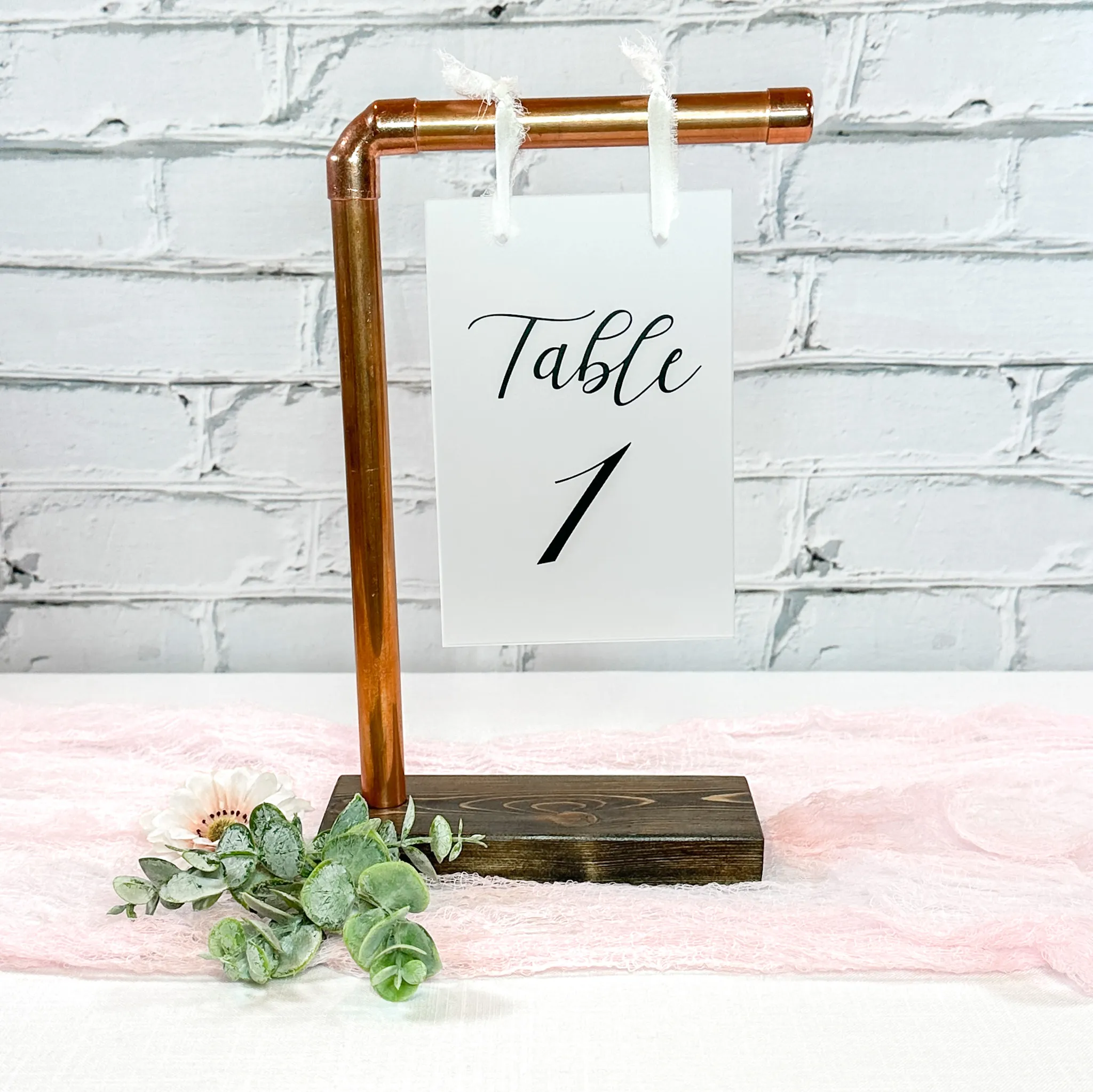 Copper & Wood Table Number Stand