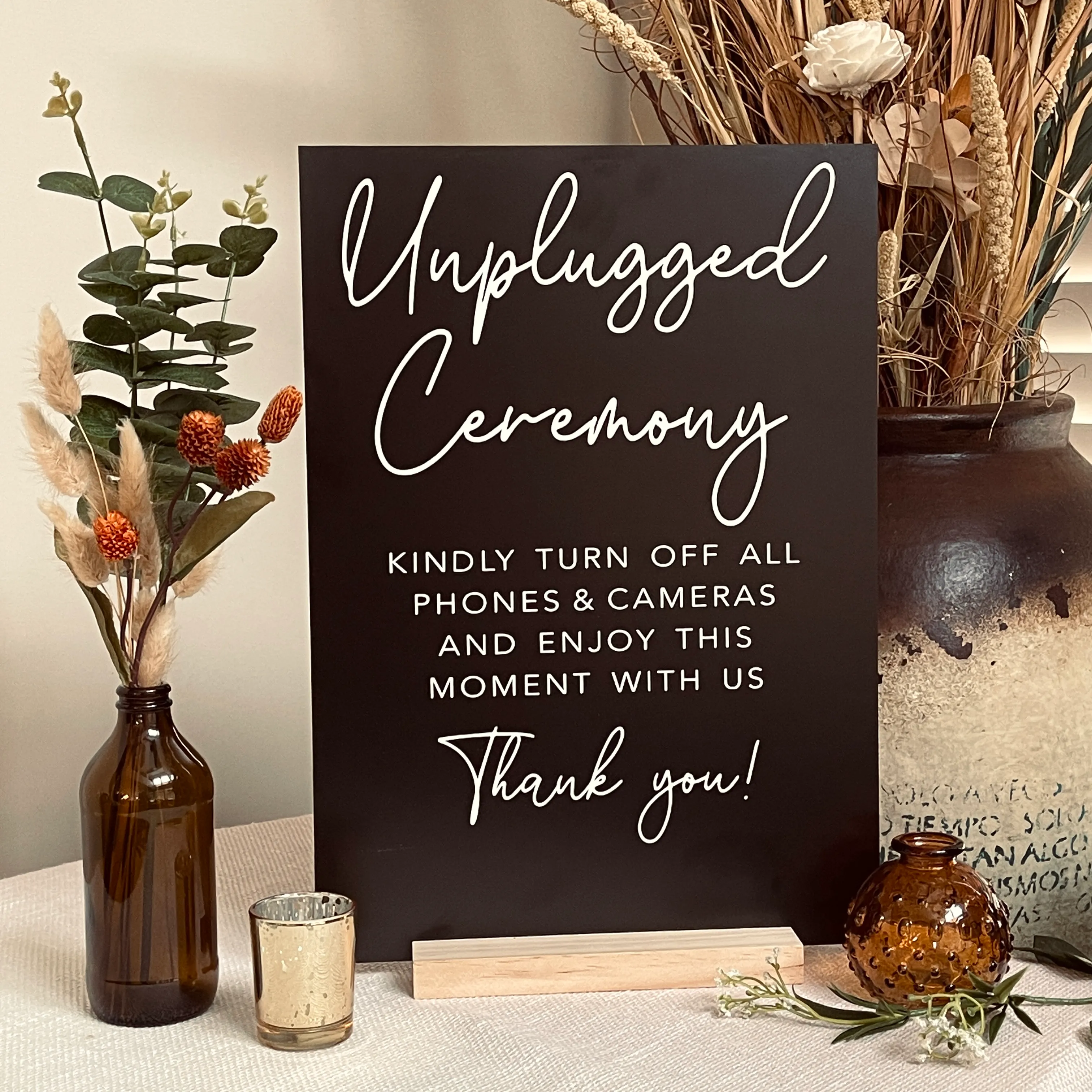 Unplugged Ceremony Sign (Black) - Wood Base