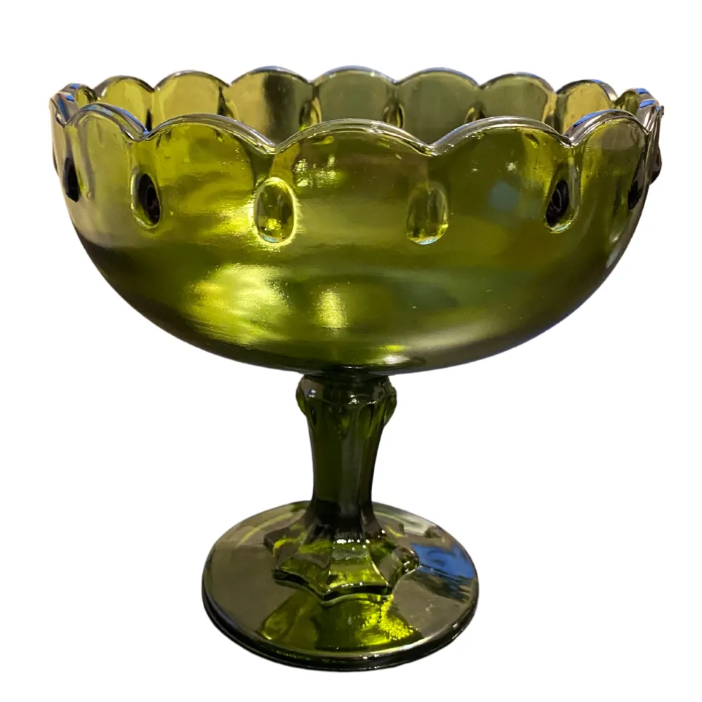 Tall Vintage Green Compote Vase