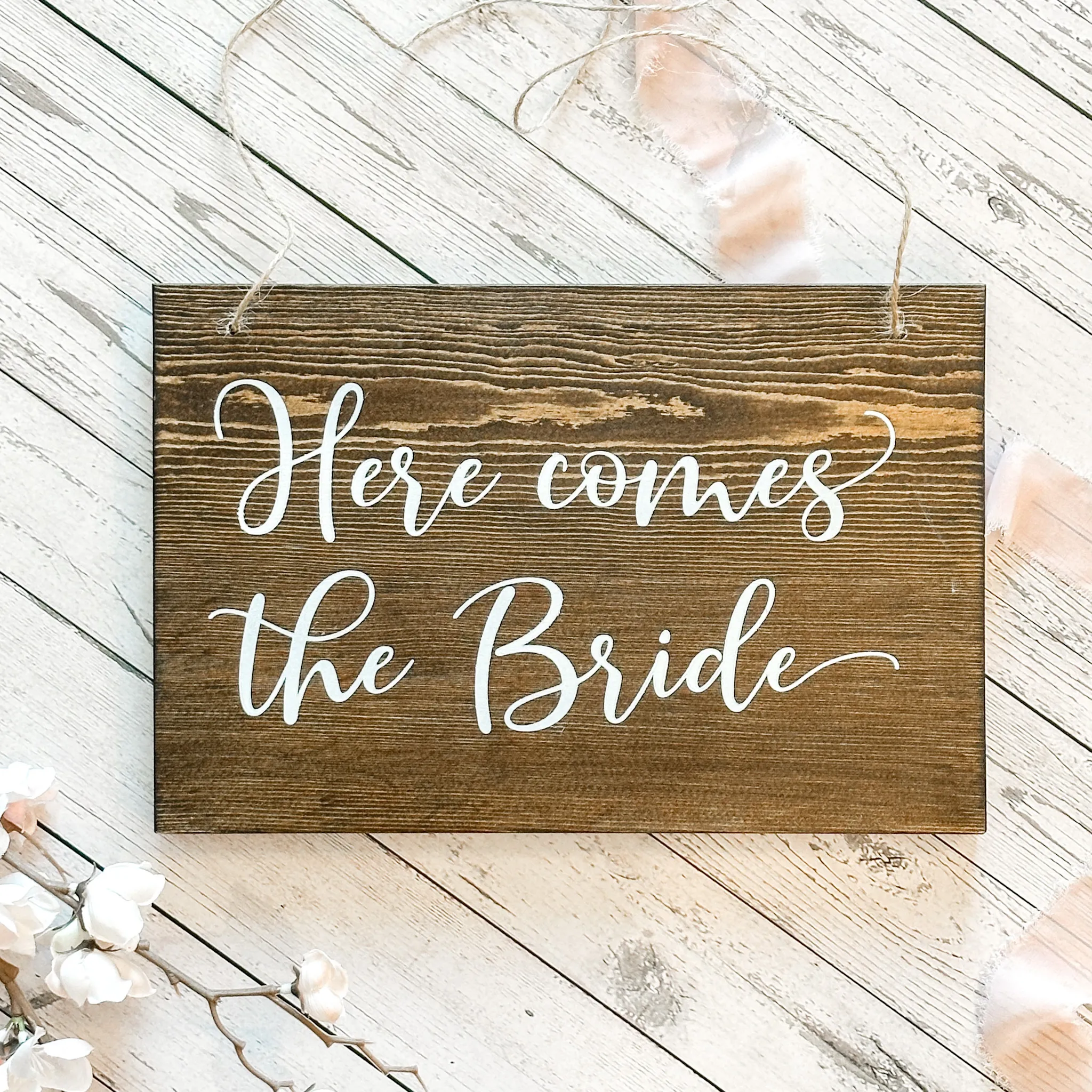 Here Comes The Bride Wood Sign (Geneva) - Dark