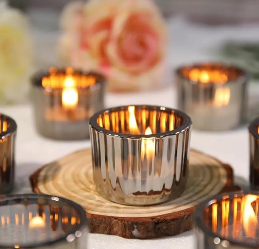 Ribbed Metallic Tealight Holders - Set of 15
