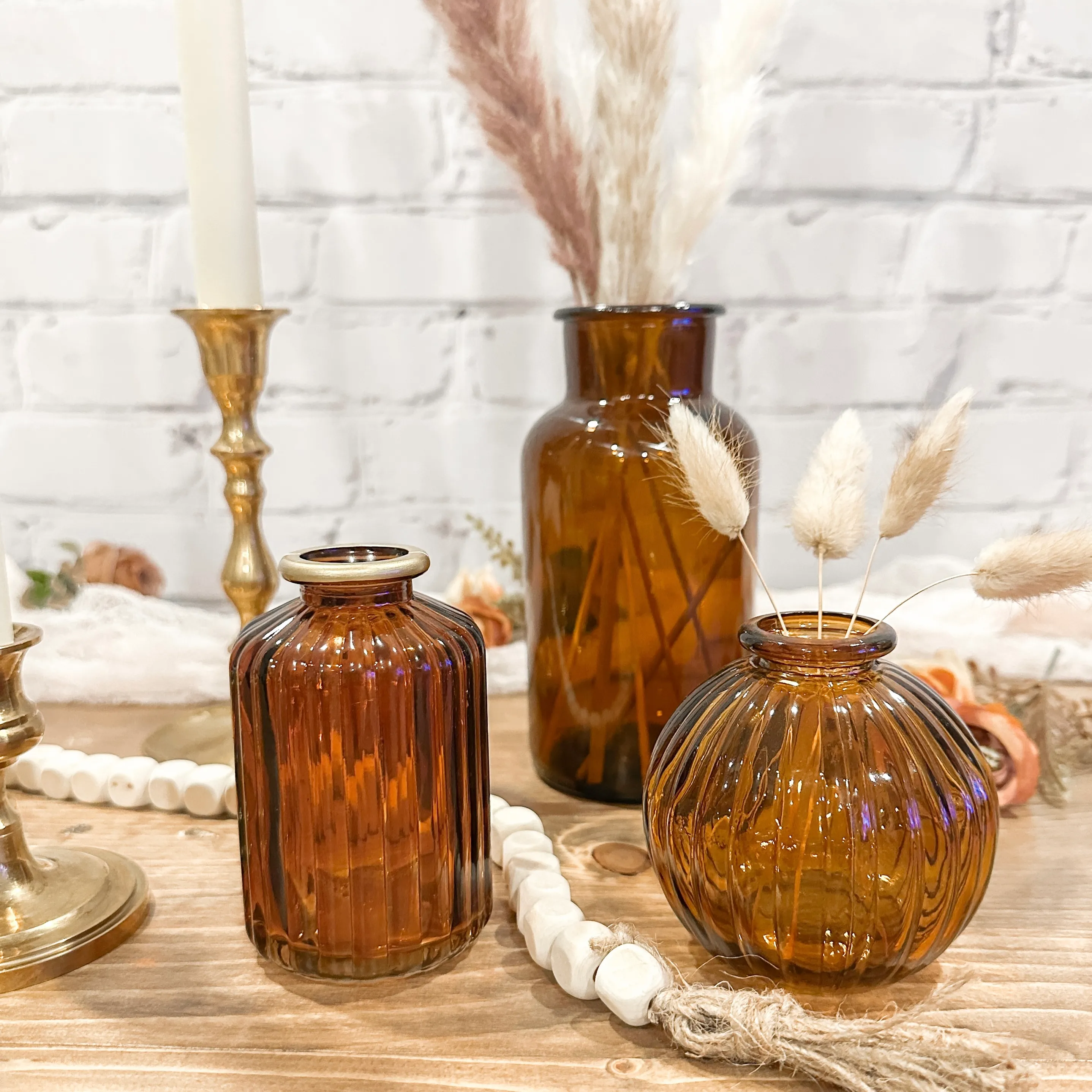 Assorted Amber Vases - Gold Rim