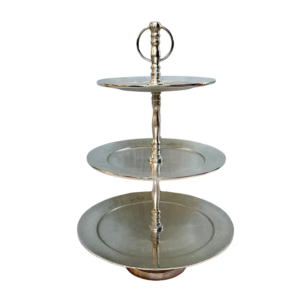 3-Tier Silver Tray - Hammered Finish