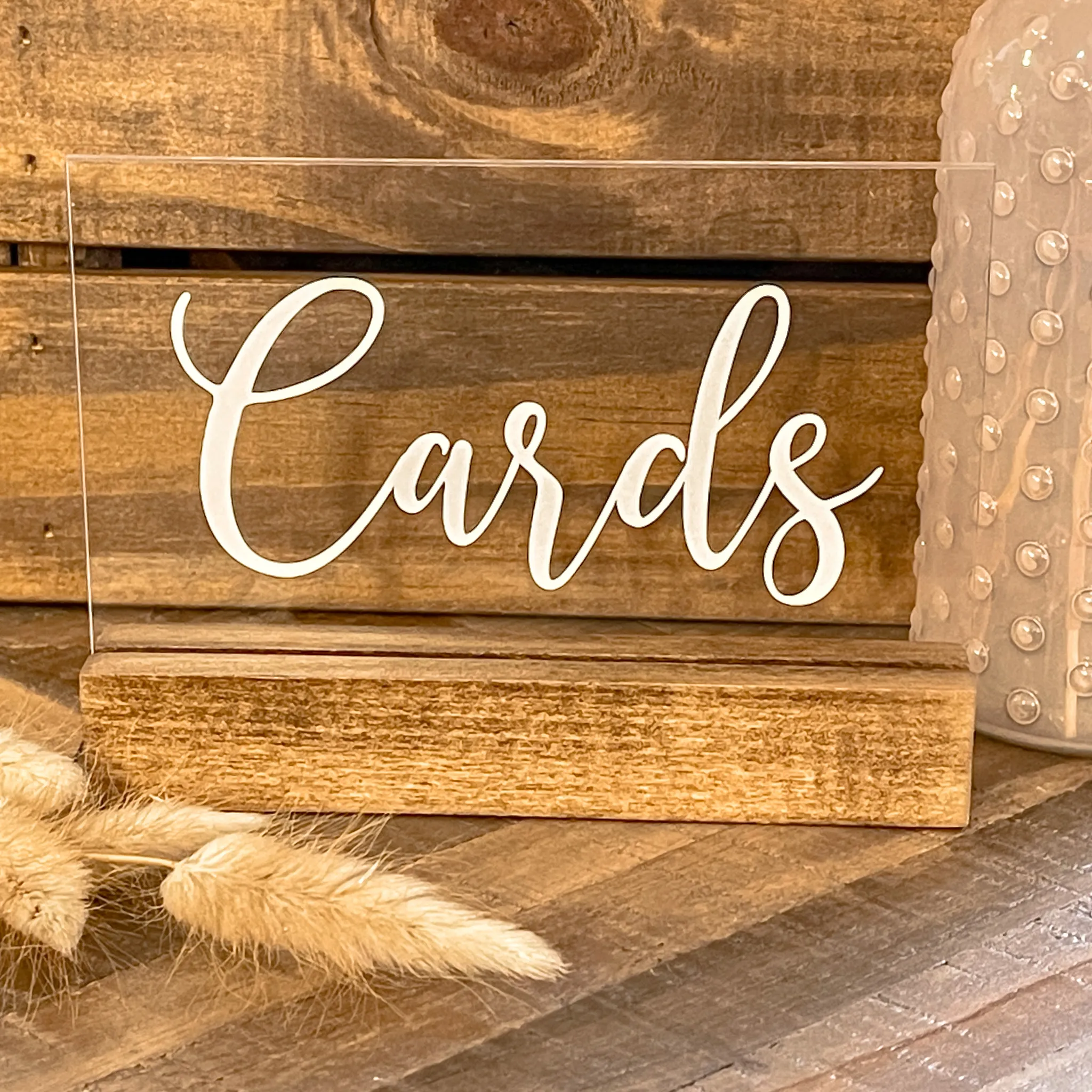 Cards Acrylic Sign - Wood Base