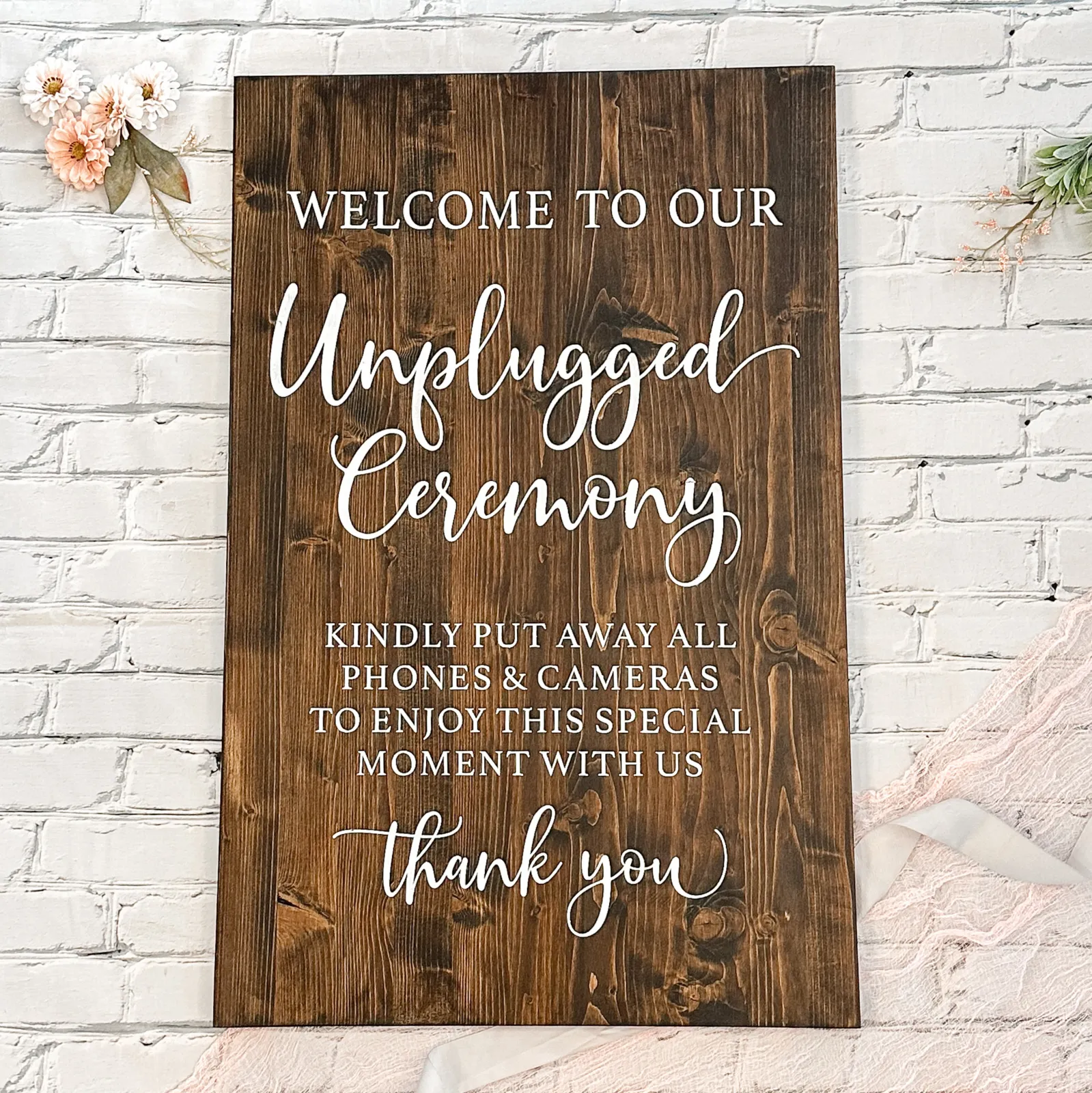 Unplugged Ceremony Large Wood Sign (Geneva) - Dark
