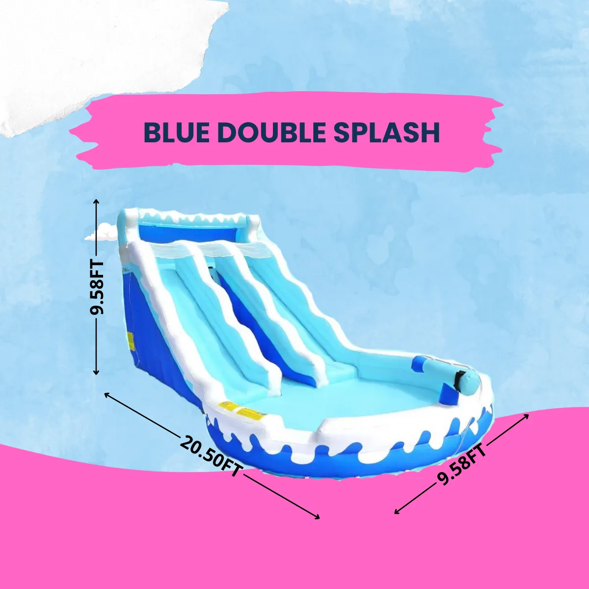 BLUE DOUBLE SPLASH - 24h Bunce House Rental