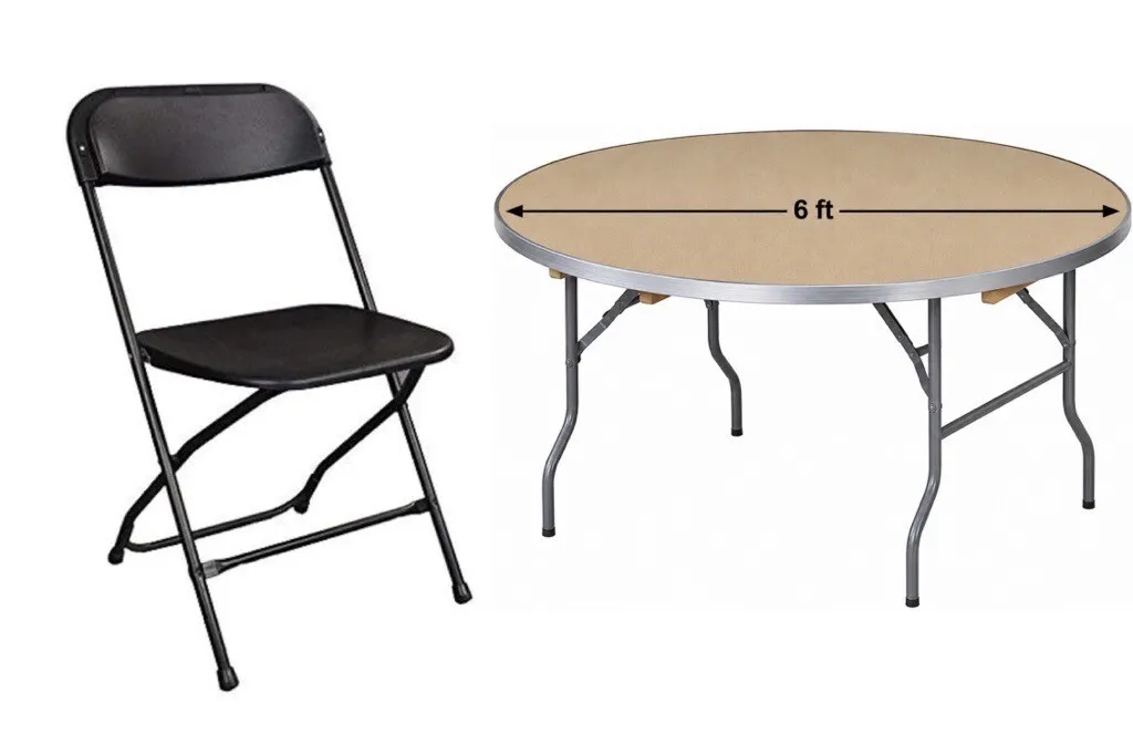50 Person Seating - 6 ft. Round Table/Black