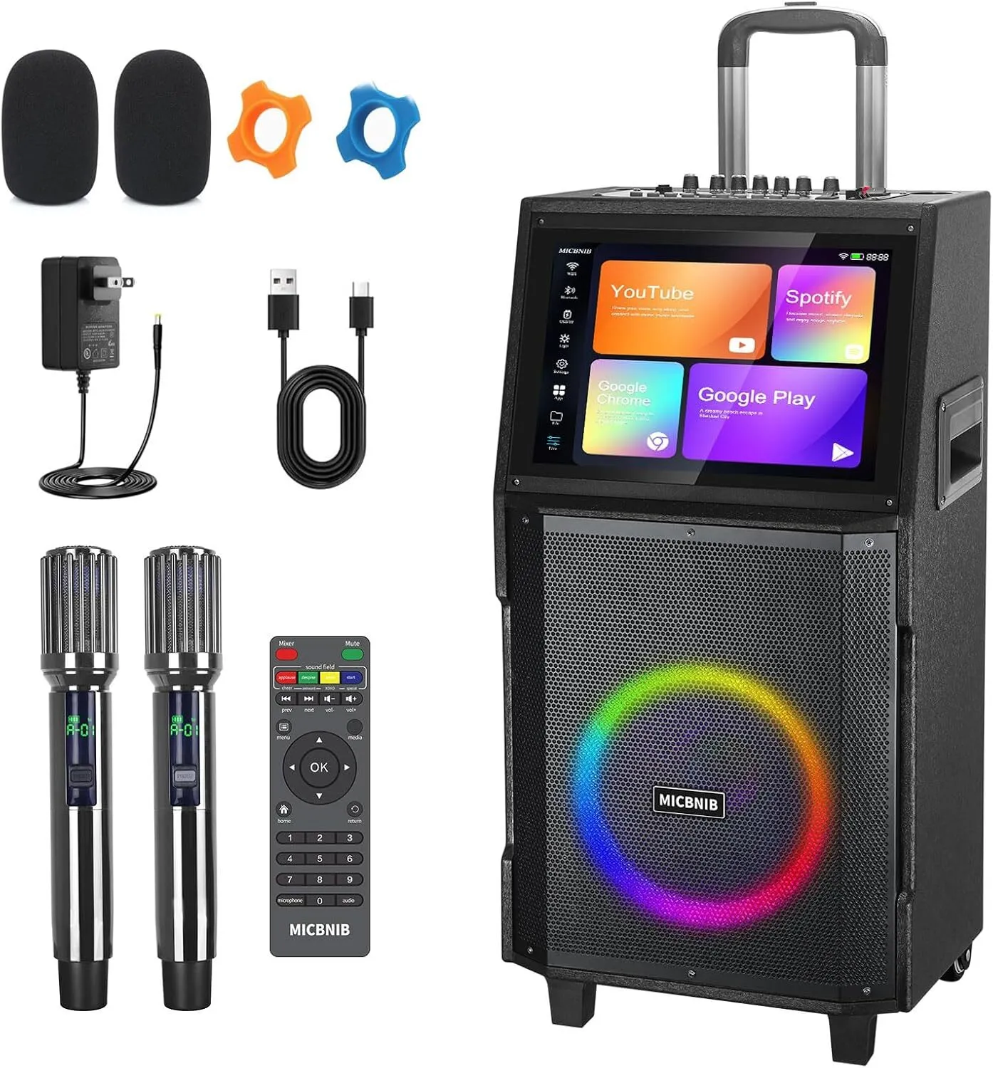 Portable Karaoke Machine w/ Lyrics Display & 2 Wireless Microphones