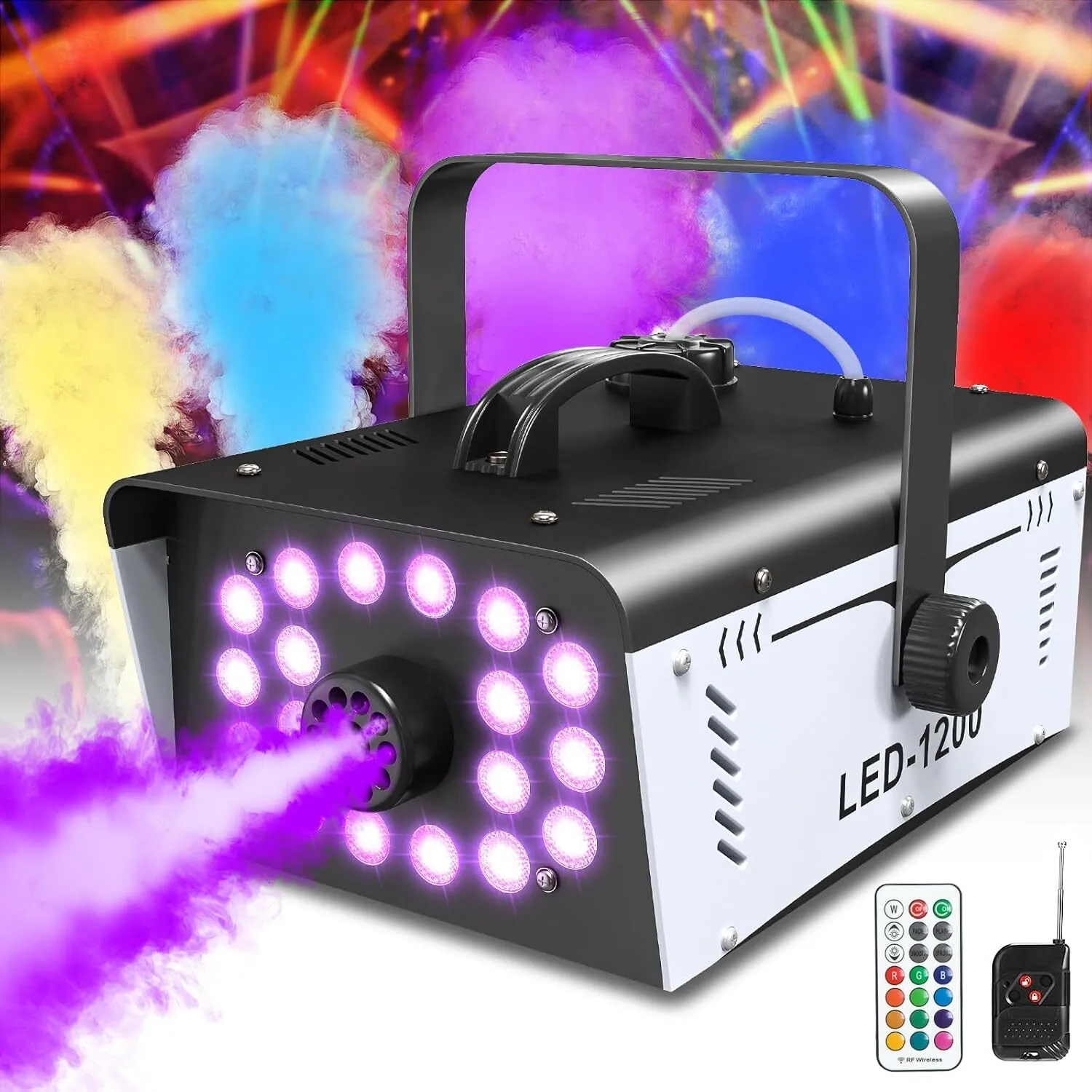 Fog Machine w/ 18 LED Lights & Remote 1200W