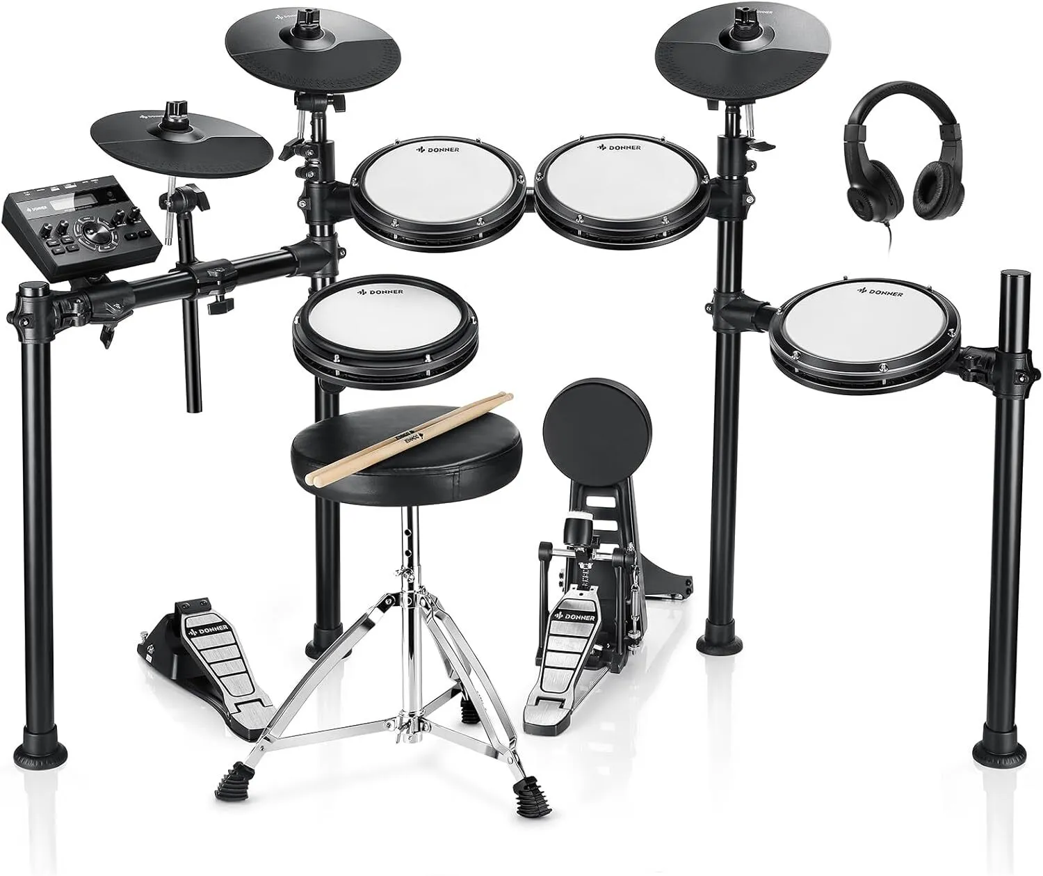 Electric Drum Set w/Mesh Pads, 2 Cymbals & Accessories