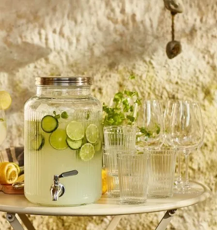 Ribbed Glass Beverage Dispenser - 5L, 1.32Gal