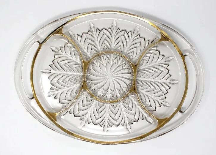 Vintage Oval Clear Glass Serving Tray w/handles - Jeannette