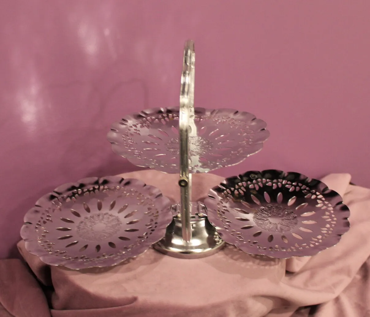 Vintage 3-Tier Folding Chrome Treat Tray