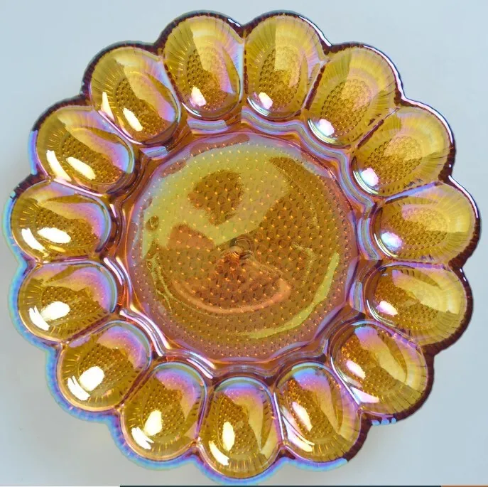 Vintage Amber Carnival Glass Devilled Egg Plate