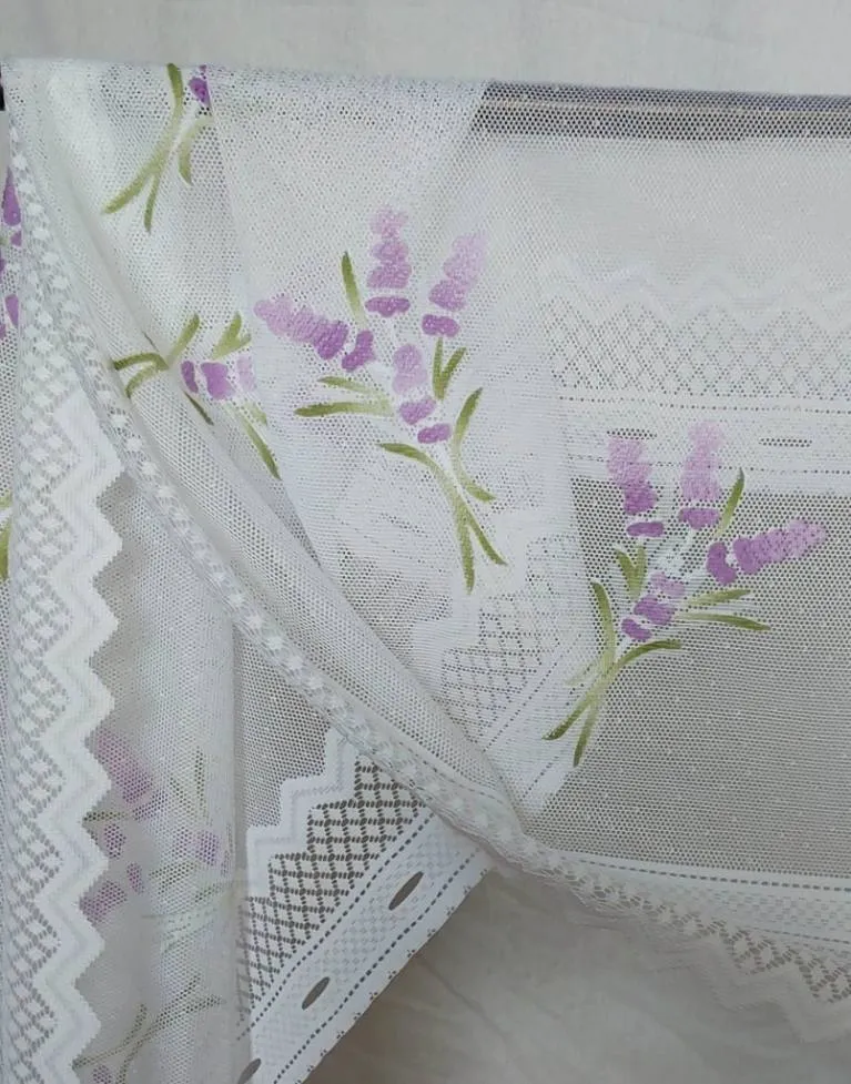 Cafe style lace with purple flowers  - email us directly if you wish to rent this product