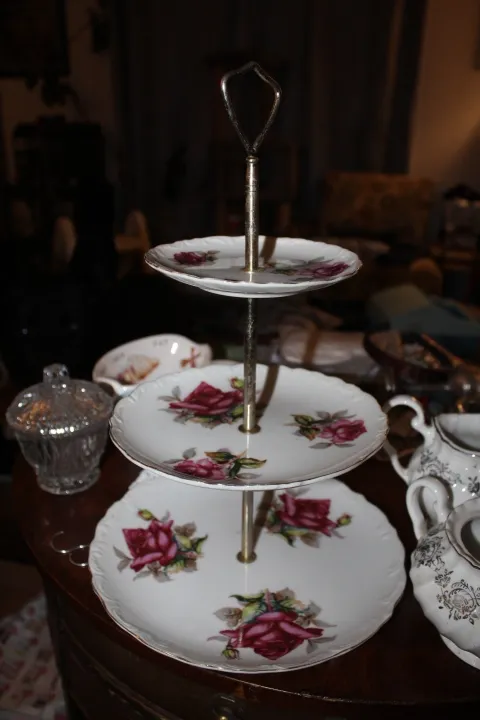 3 Tiered Rose China Treat Stand