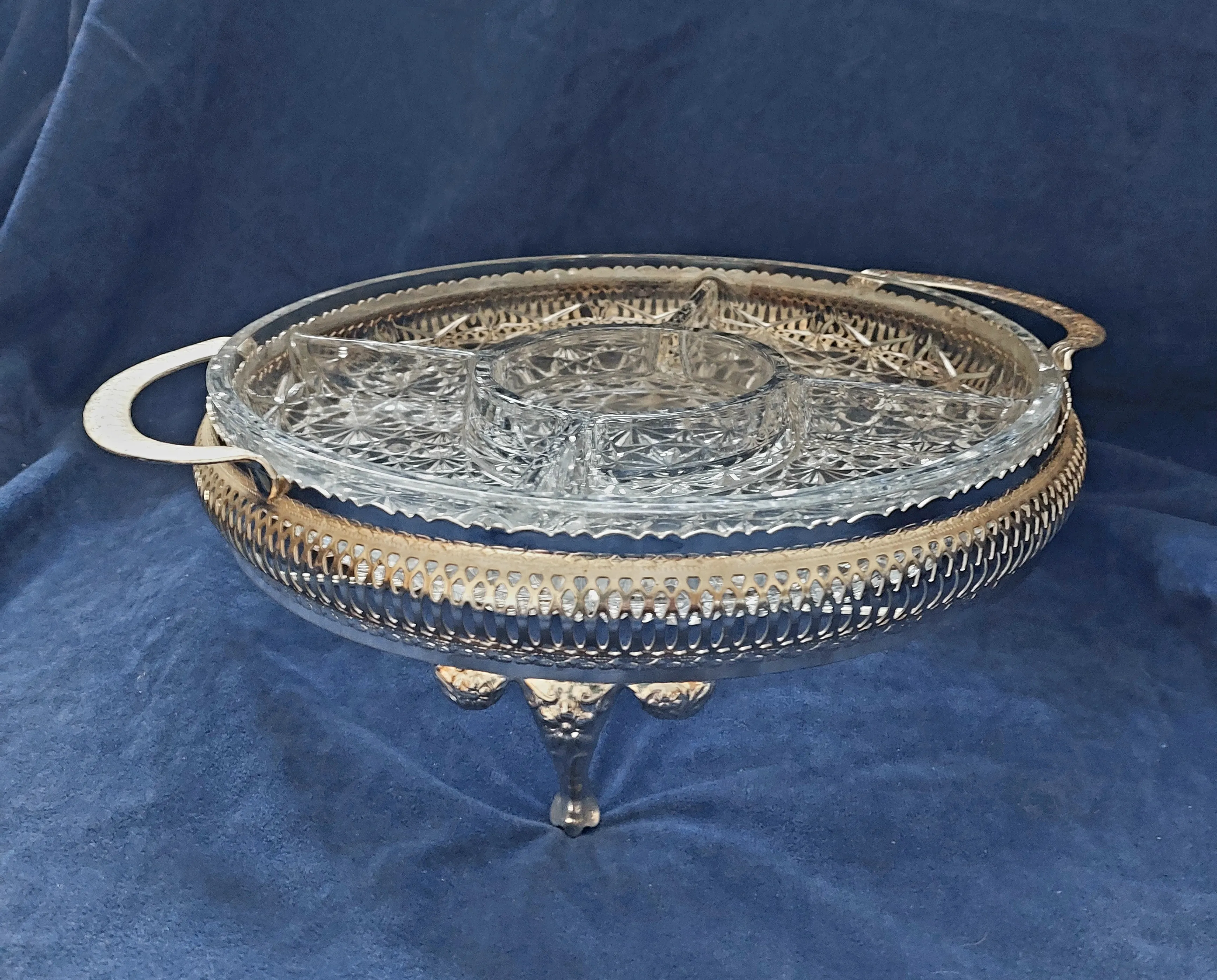 Vintage Crystal Divided Serving Dish