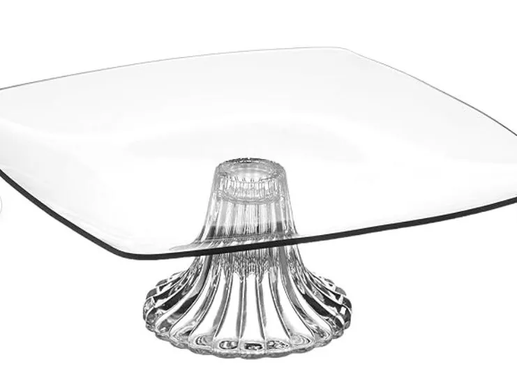 Square Clear Glass Cake Plate on Pedestal