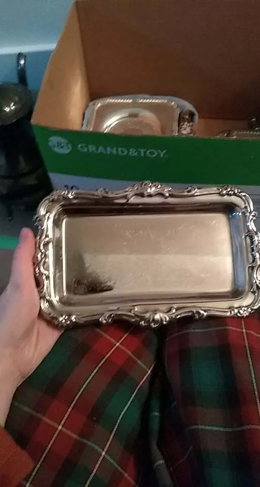 Polished rectangular silver embossed serving tray - small