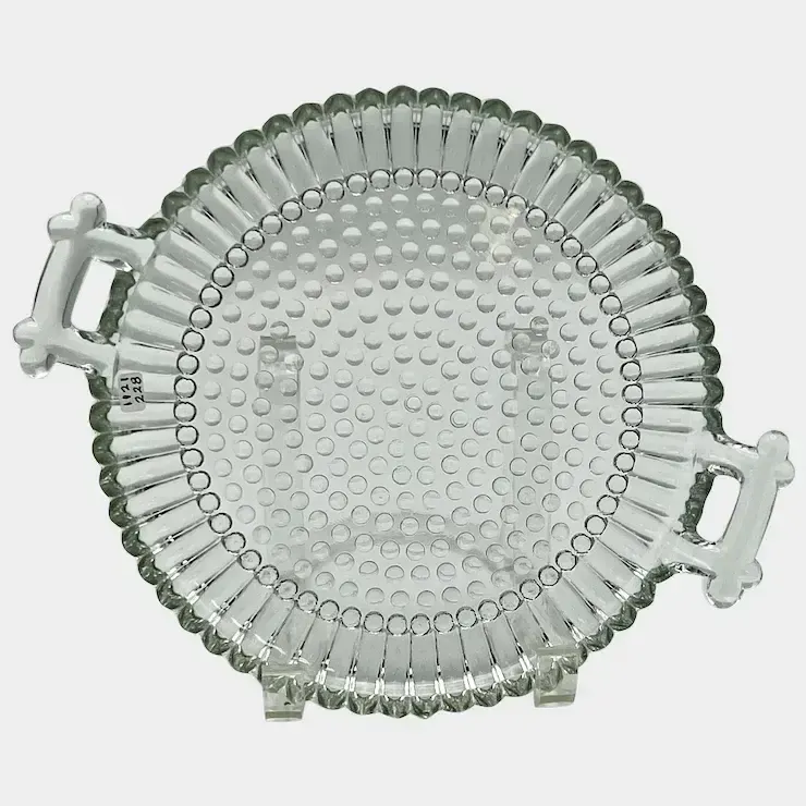 Vintage Glass Hobnail Plate with Handles