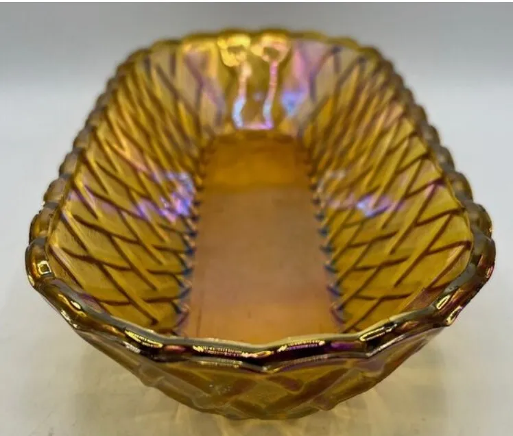 Vintage Indiana Glass Iridescent Amber Serving Dish - Oblong