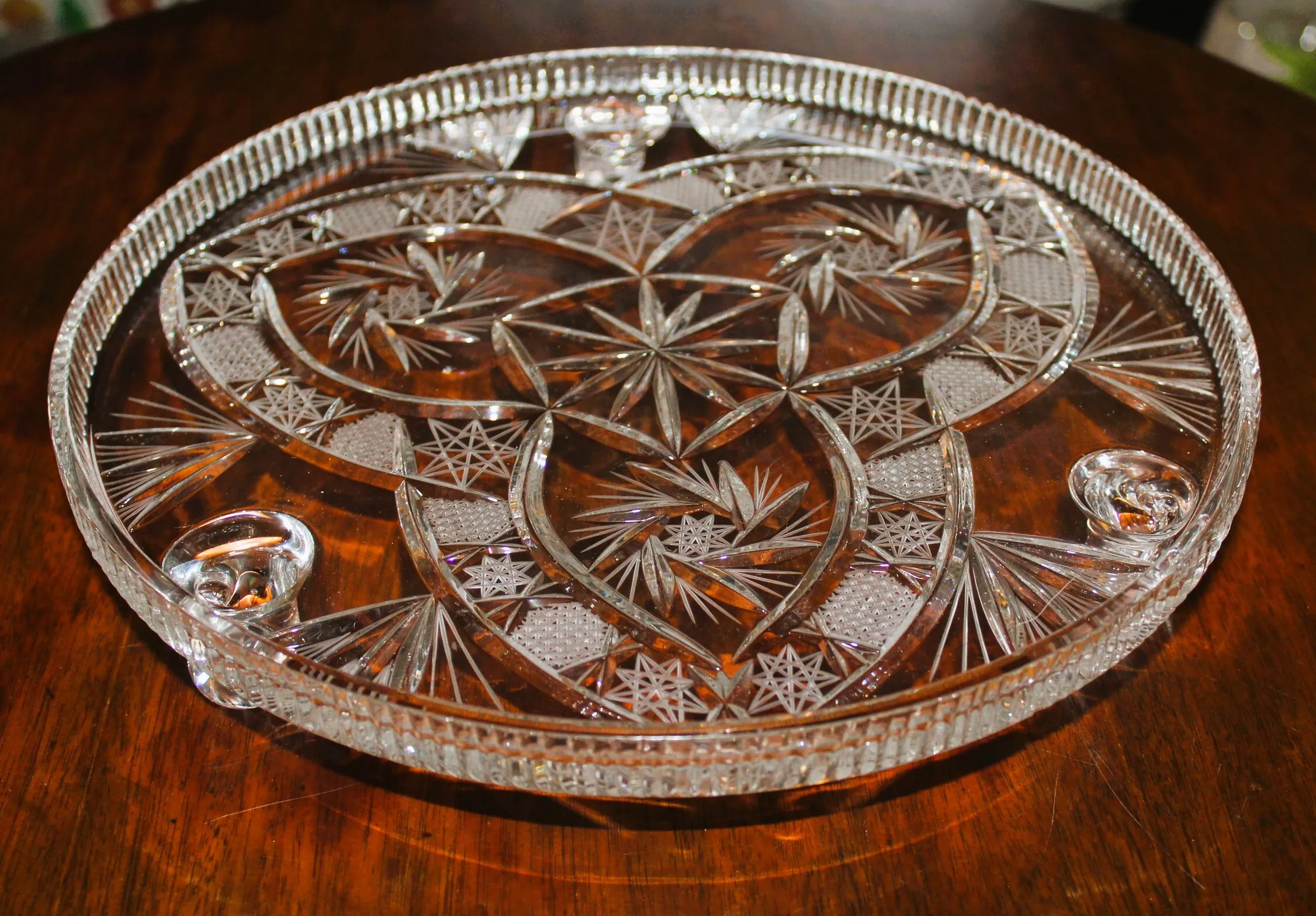 Vintage Pinwheel Crystal 3-Toed Platter
