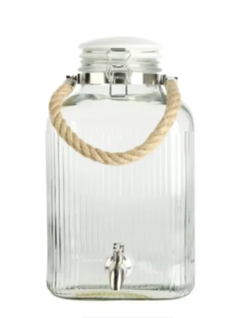 2 Gallon, 7.5L ribbed glass beverage dispenser w/ceramic lid