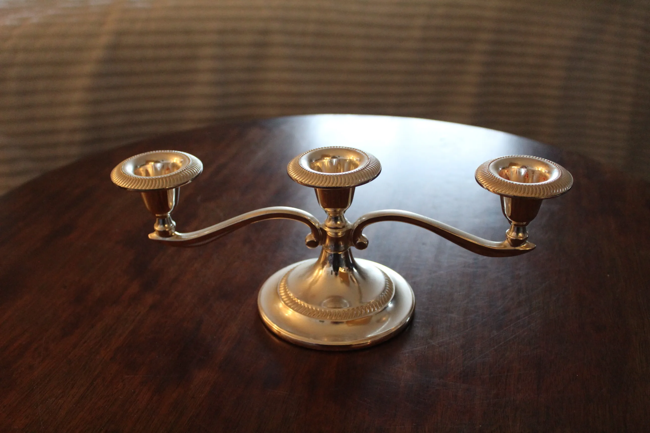 Short 3 branch silver candelabra