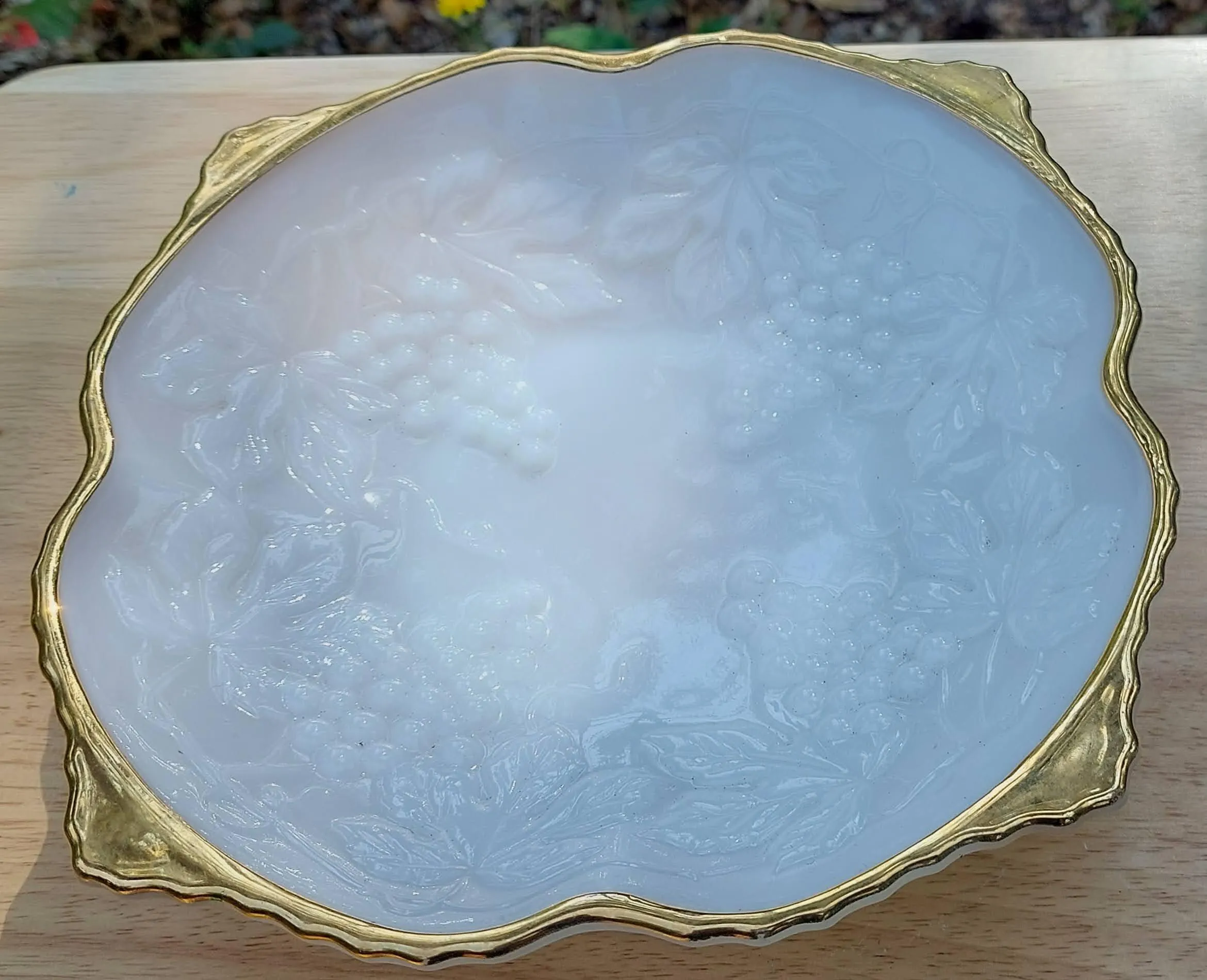 Vintage Anchor Hocking Milk Glass Bowl with Gold Trim