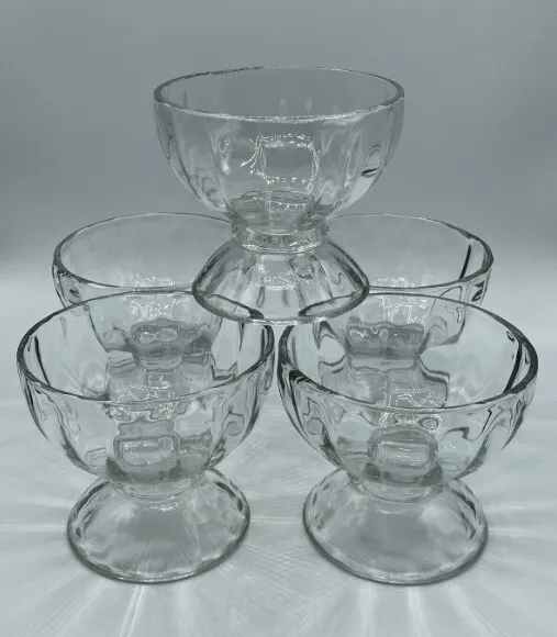 Libby Vintage Ribbed Glass Pedestal Footed Dessert Bowl 