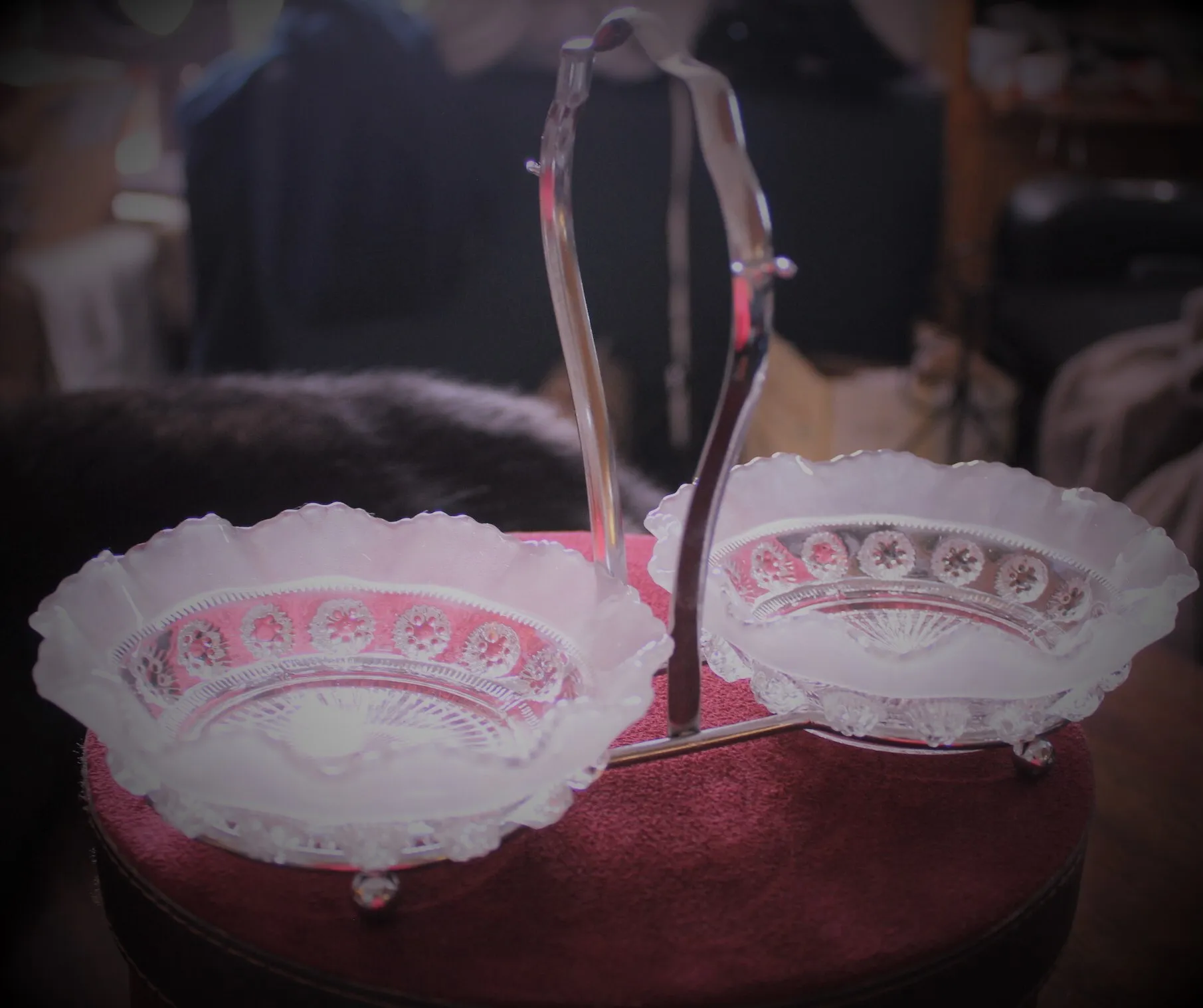 Vintage William Adams Frosted Glass Condiment Caddy