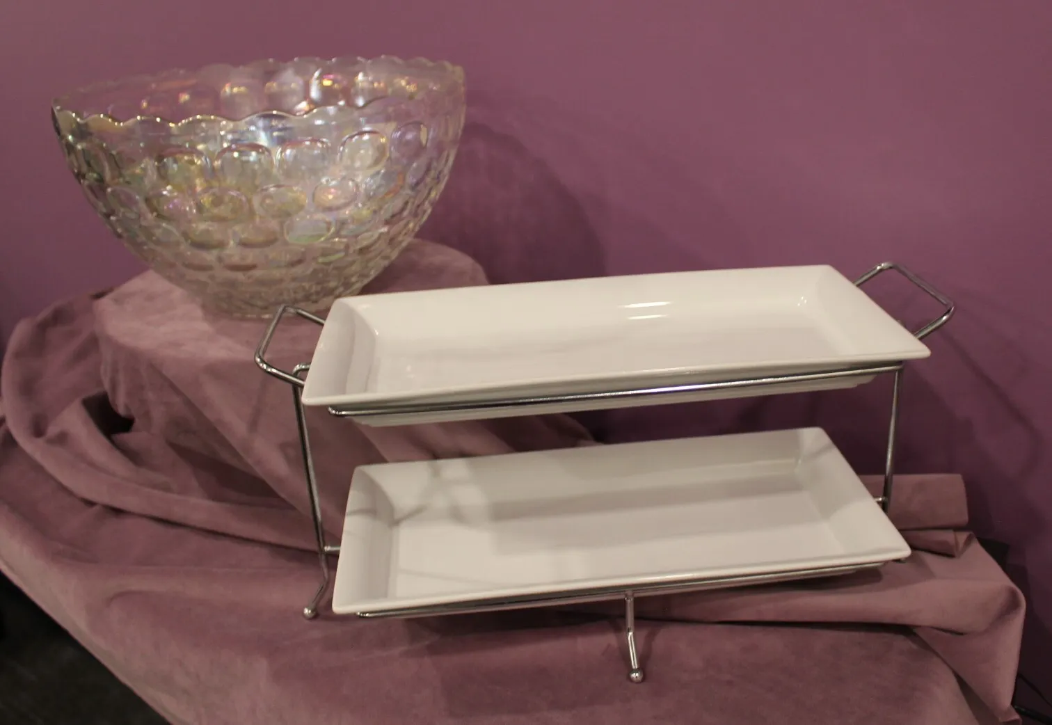 2 Tier Buffet Treat Tray (White Ceramic)