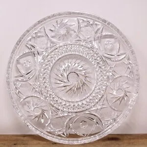 Vintage Bohemian Czech Pinwheel 3-Toed Crystal Cake Plate - 12 inch