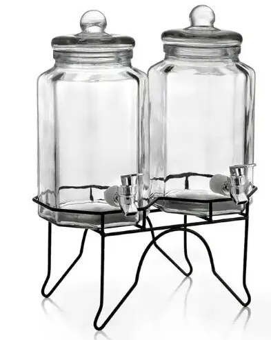 4L, 1 Gallon Clear Glass Beverage Dispensers on Stand