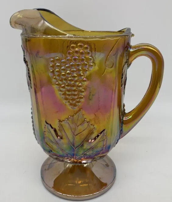 Iridescent Amber Carnival Glass Pitcher