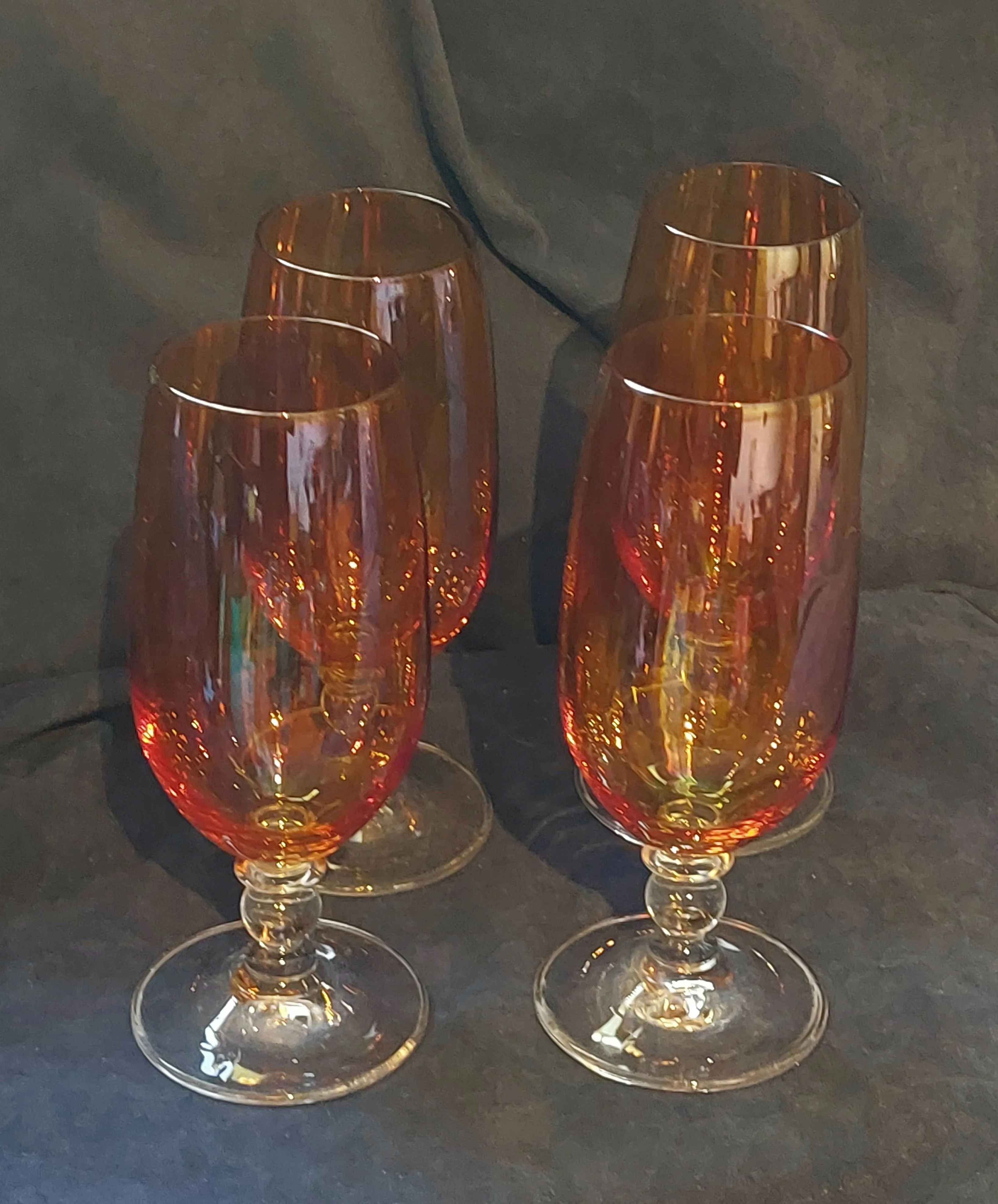 Vintage Iridescent Amber/Pink Water Goblets (Set of 4)