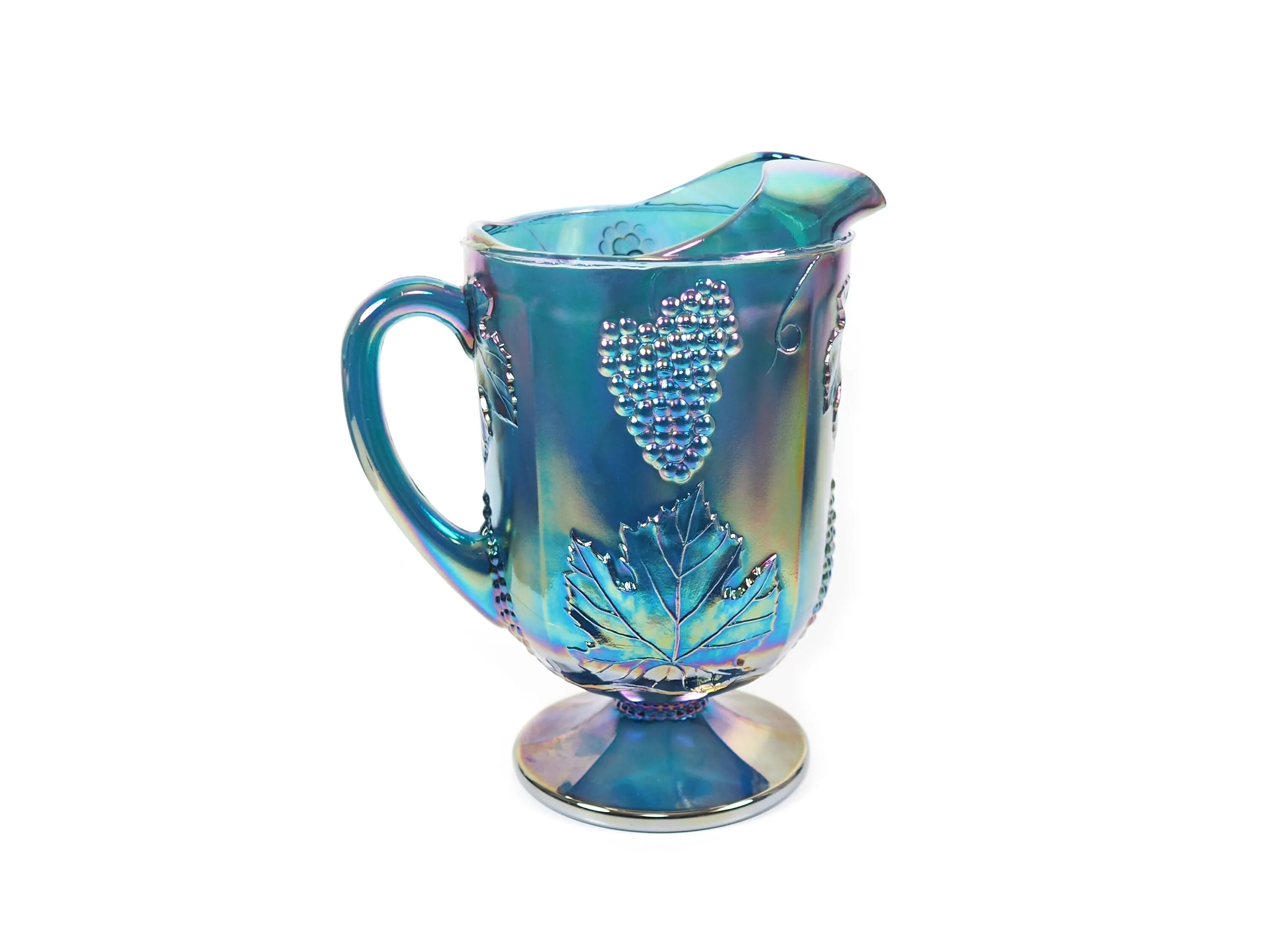 Iridescent Blue Carnival Glass Pitcher