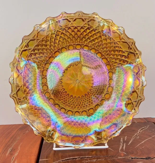 Vintage Amber Carnival Glass Serving Dish