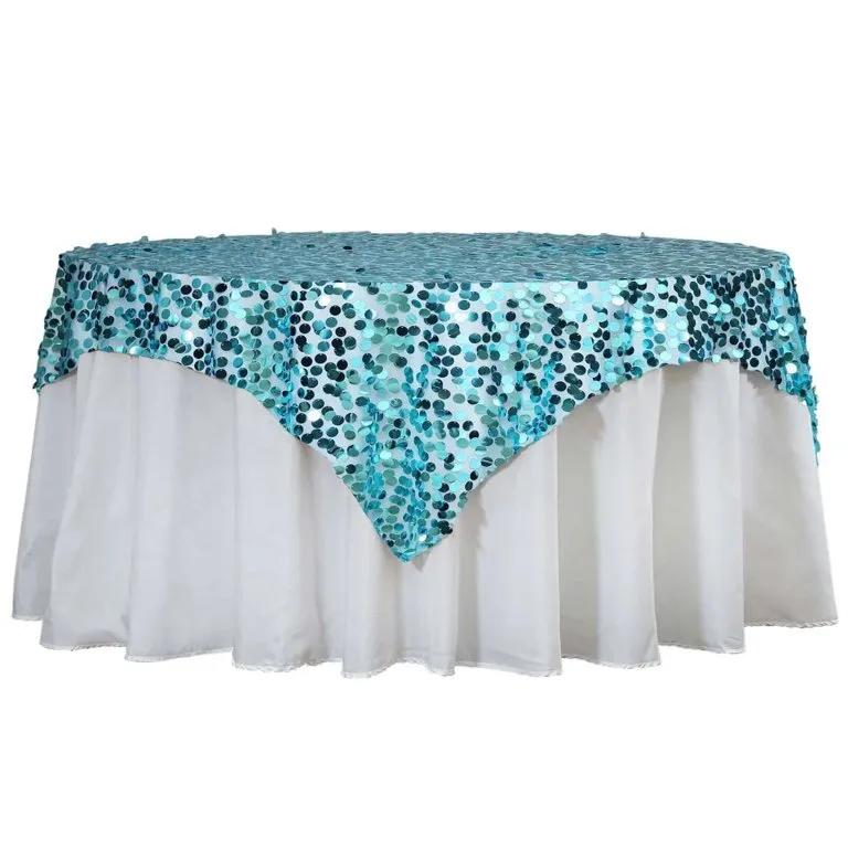 	 72" x 72" Turquoise Payette Sequin Overlay