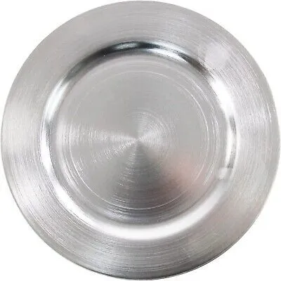 	 Metallic Silver Plastic Charger Plates, 13 in.