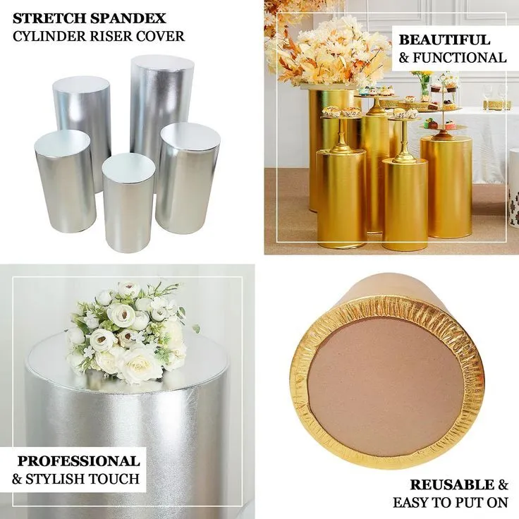 5 Matallic silver spandex cylinder pillar prop