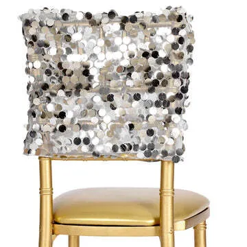 white Payette Sequin Chiavari Chair Cap 16"W x 14"L - White